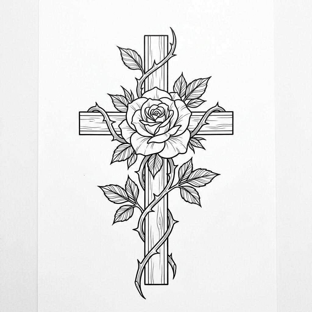 rose-tattoo rose und kreuz