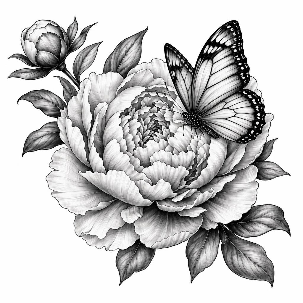 schmetterling-tattoo floraler schmetterling mit pfingstrose