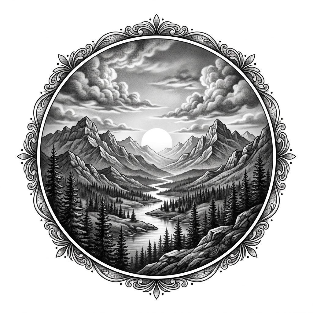 sonne-tattoo sonne realismus landschaft