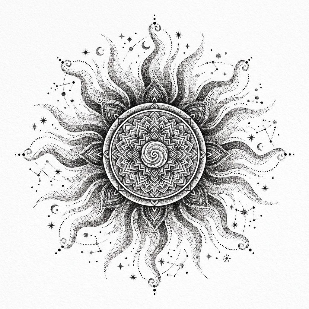sonne-tattoo sonne dotwork strahlend