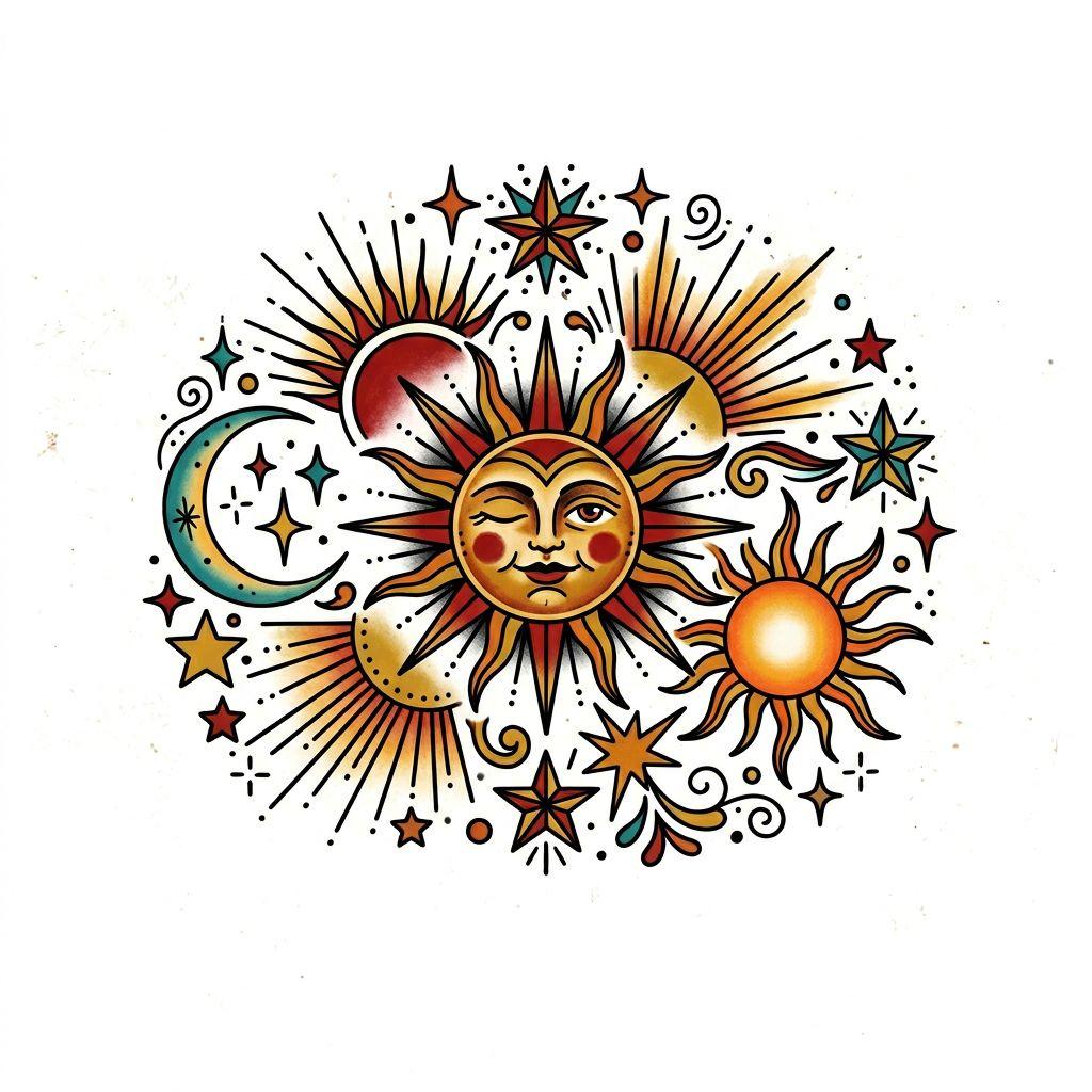 sonne-tattoo patchwork sonnen vintage