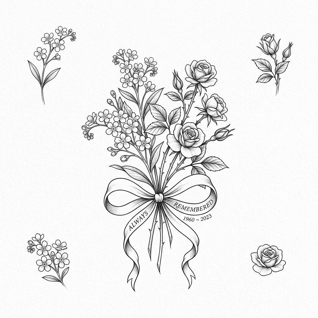 trauer-tattoo florales gedenkbouquet