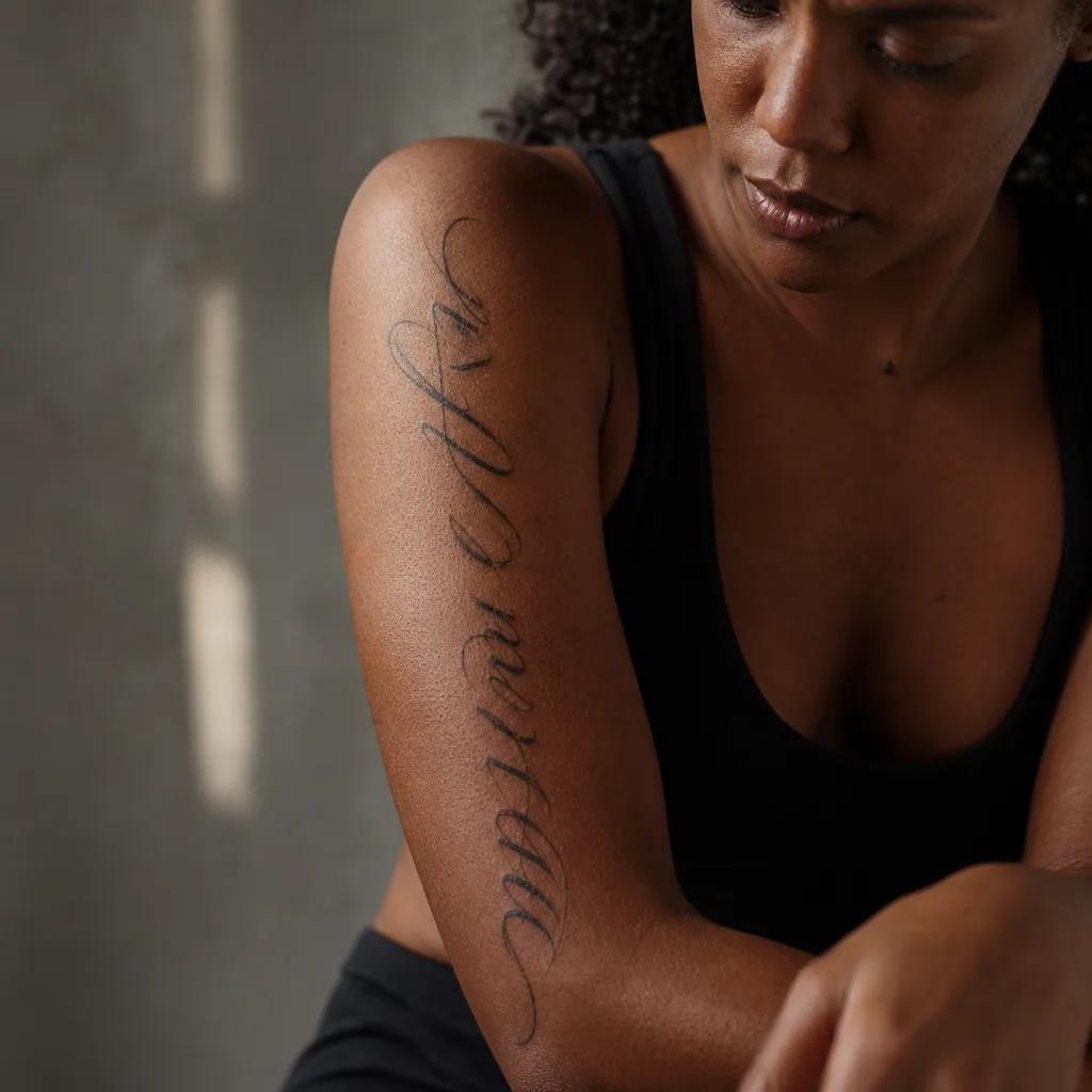 arm-tattoo senkrechtes lettering