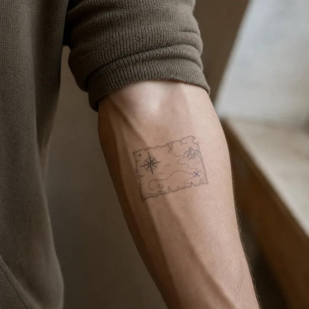 idée tatouage avant-bras homme carte au trésor fine line