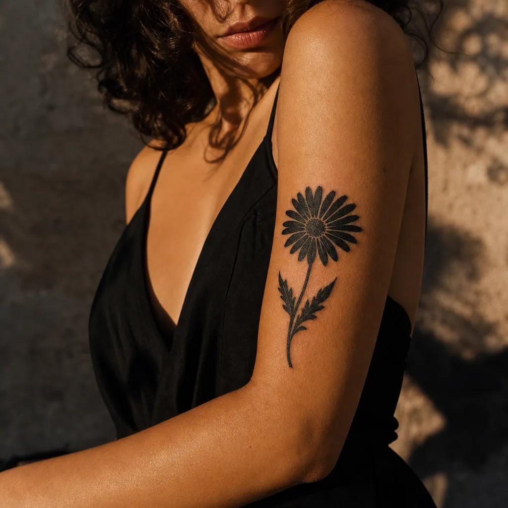 blume-tattoo margerite in blackwork