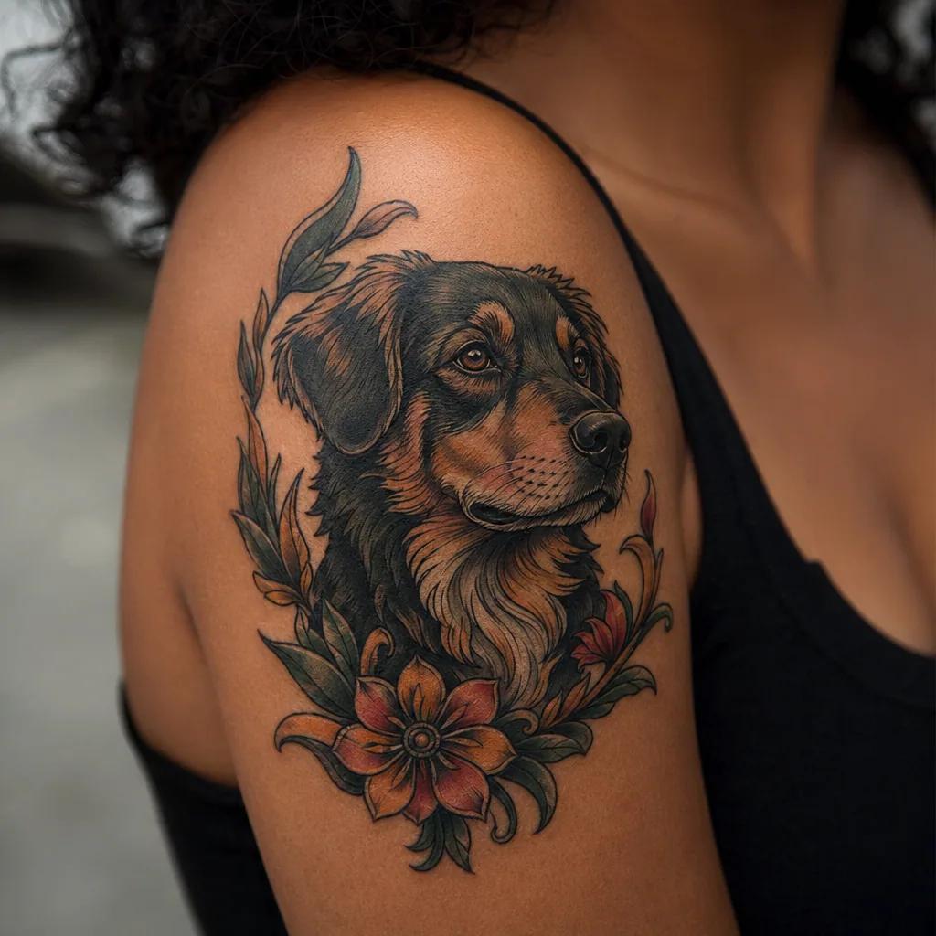 idée tatouage chien chien néo-traditionnel