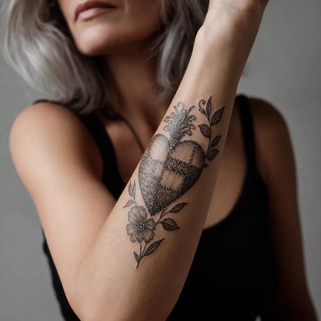 idée tatouage coeur patchwork coeurs vintage