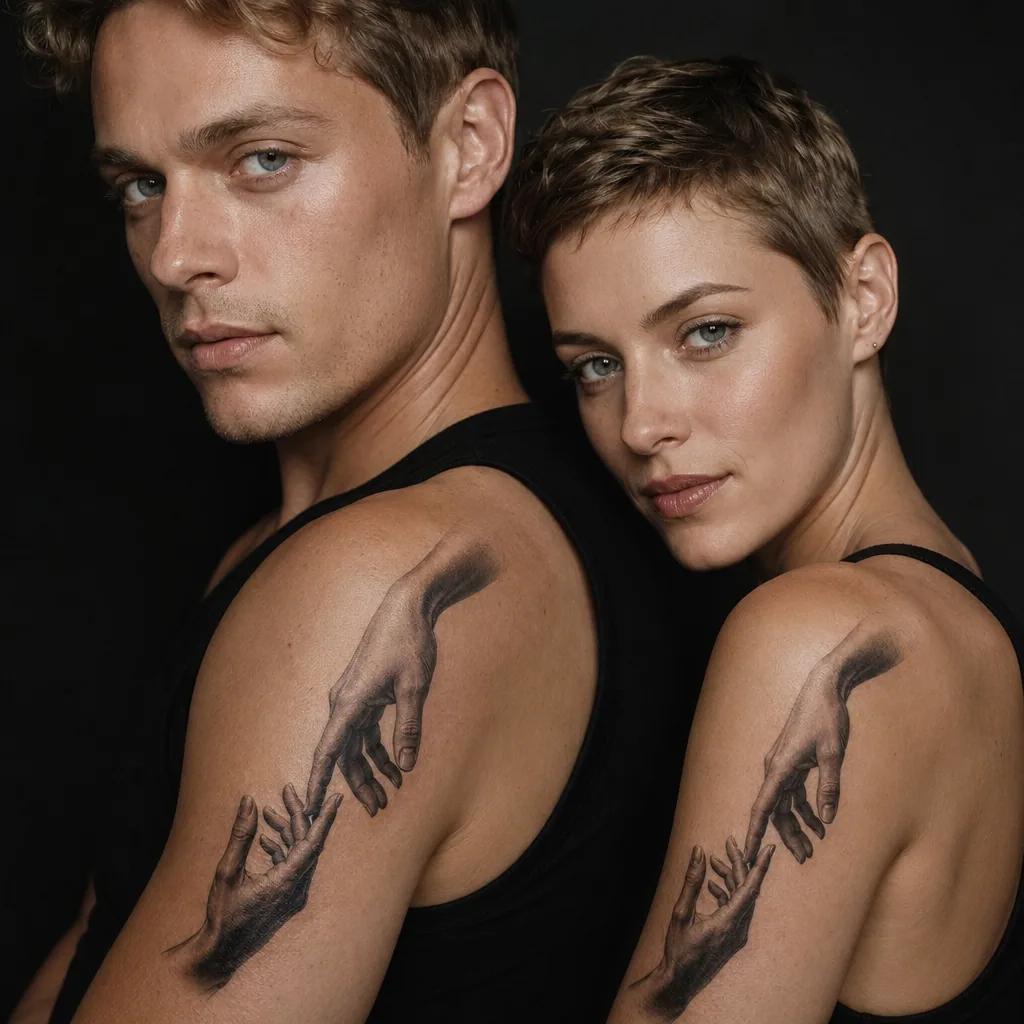 idée tatouage couple mains réalistes