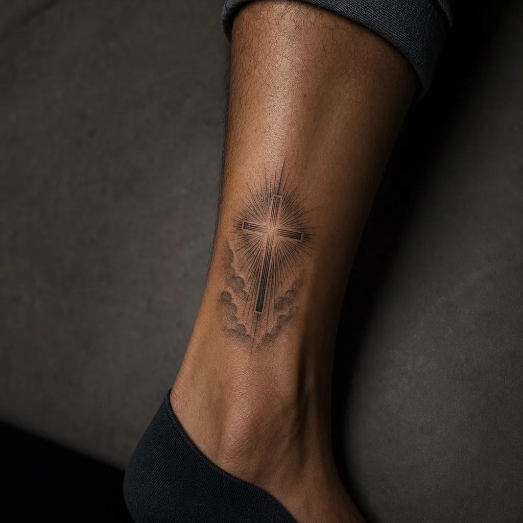 idée tatouage deuil croix lumineuse spirituelle