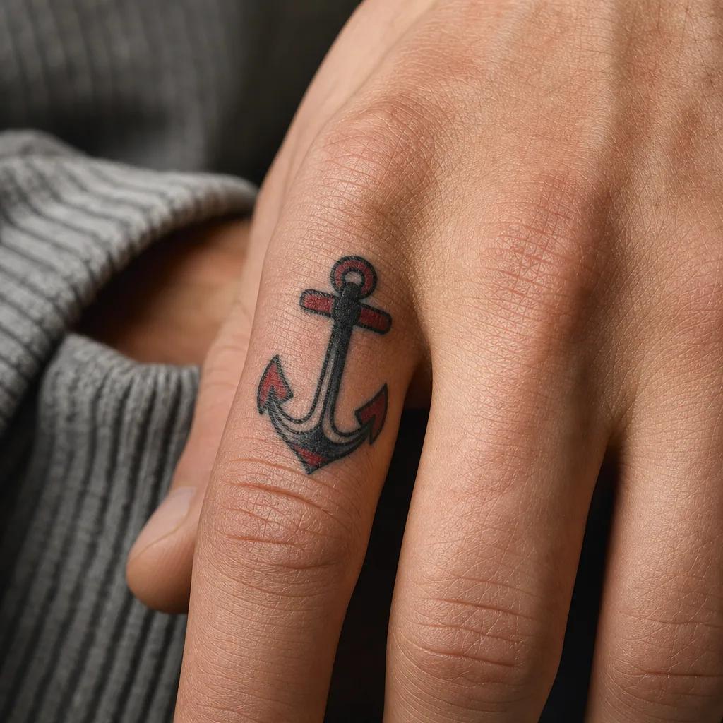 idée tatouage doigt ancre old school doigt