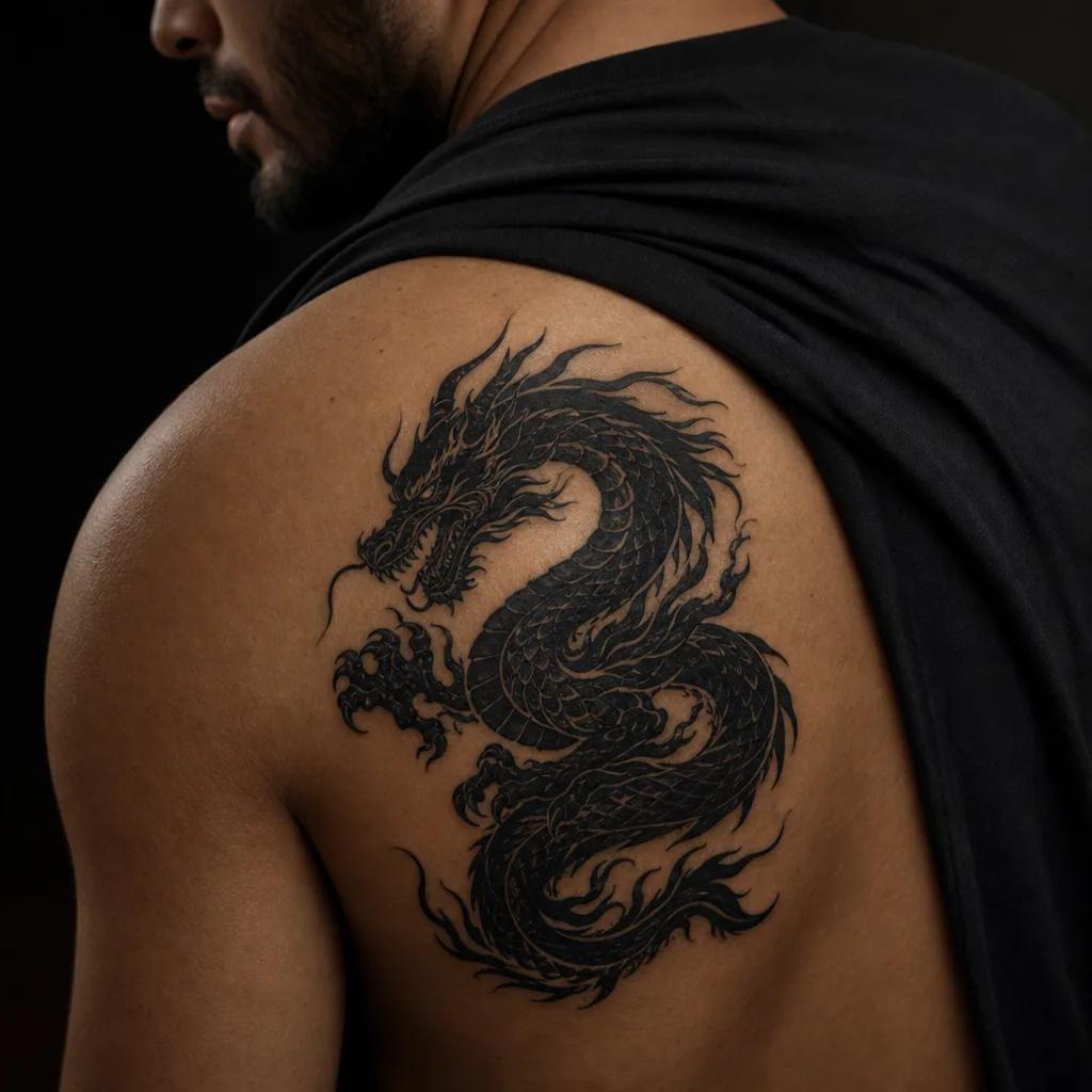 drache-tattoo drache blackwork düster