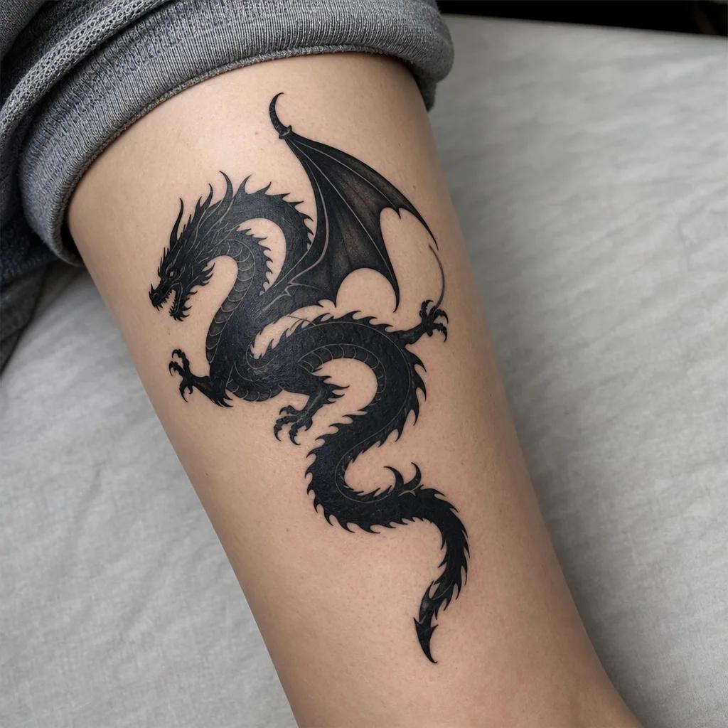 drache-tattoo drache blackwork düster