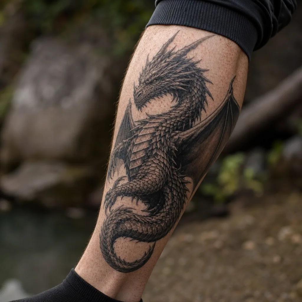 drache-tattoo drache realismus mit schuppen