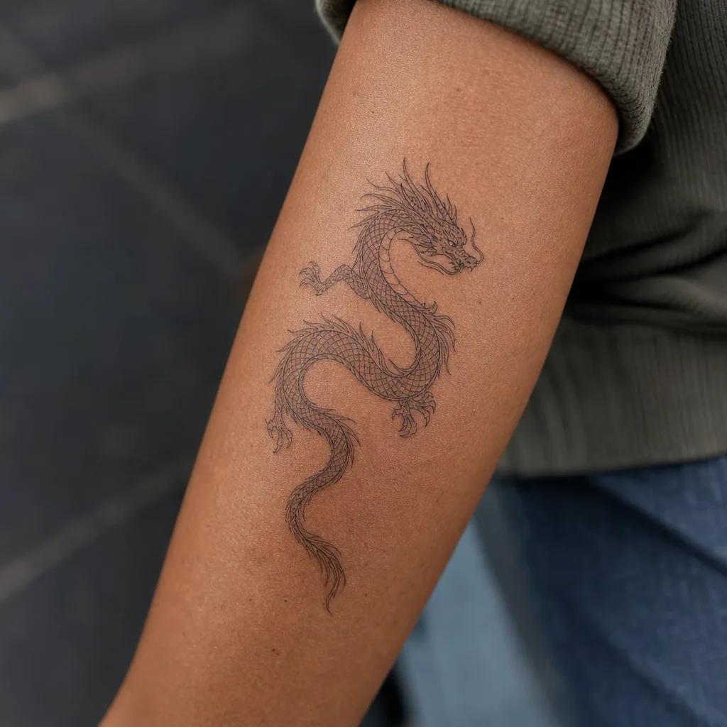 idée tatouage dragon dragon fine line oriental