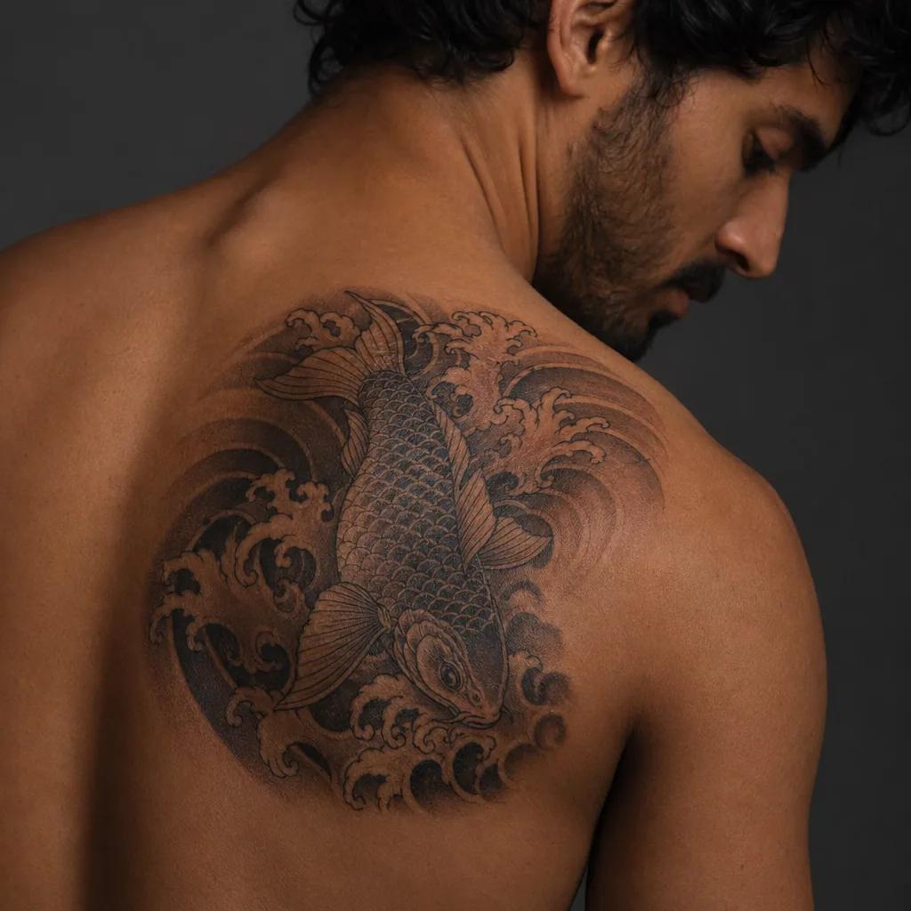 idée tatouage épaule carpe koï japonaise