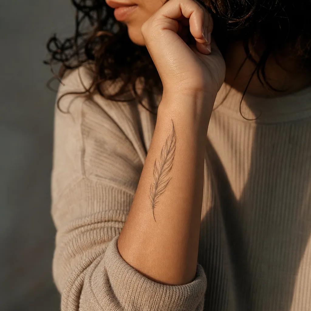 feder-tattoo minimalistische feder single line