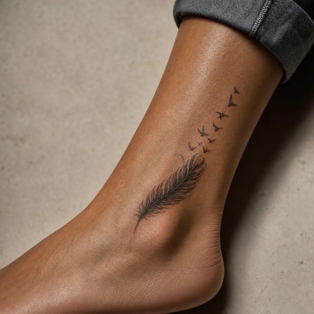 feder-tattoo feder mit auffliegenden vögeln