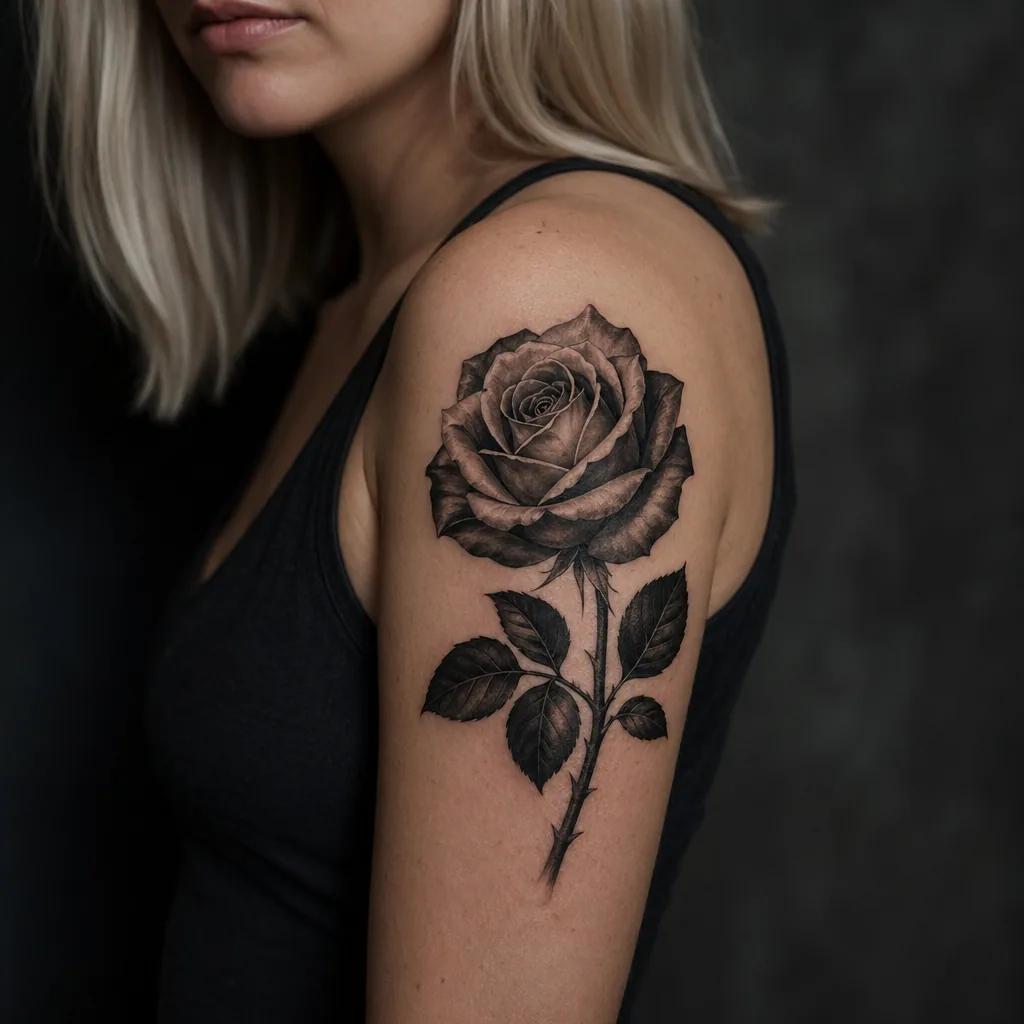 frau-tattoo realistische rose