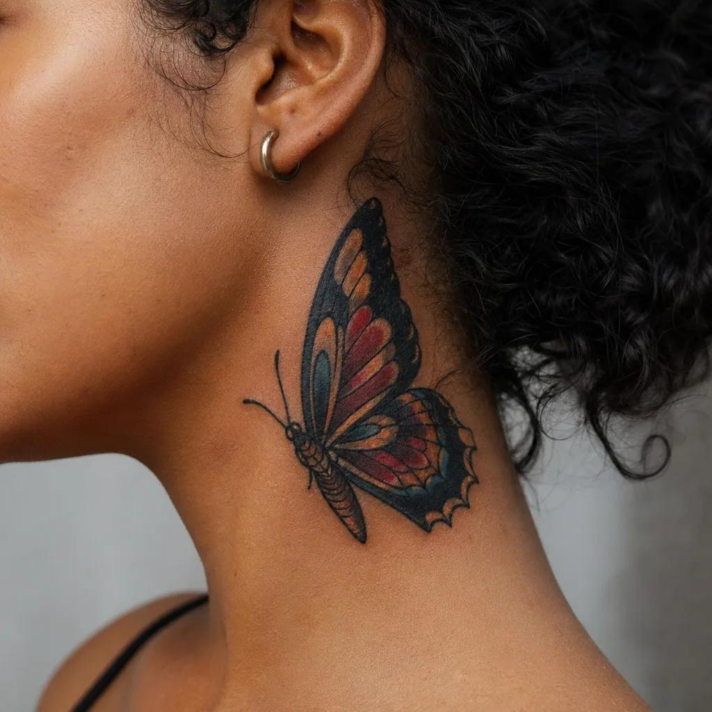 hals-tattoo neo-traditional schmetterling