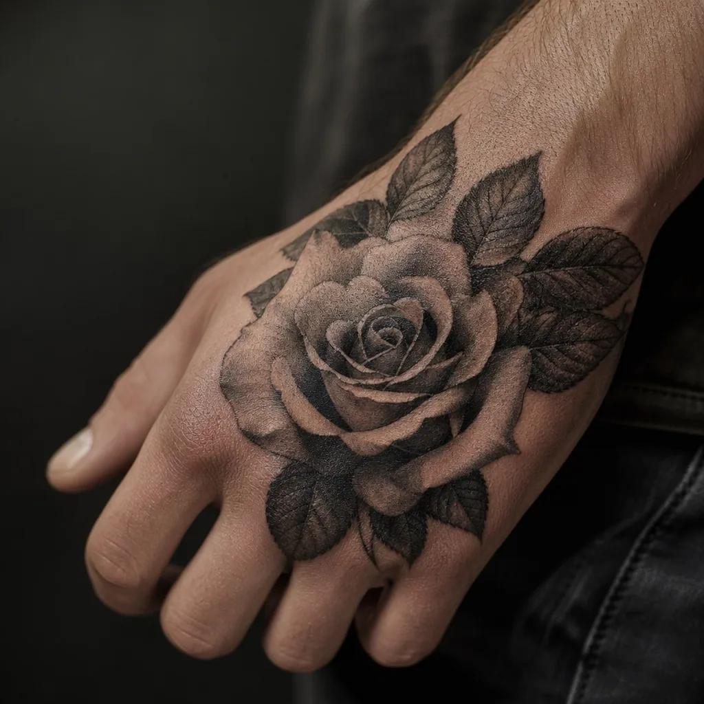 hand-tattoo realistische rose hand