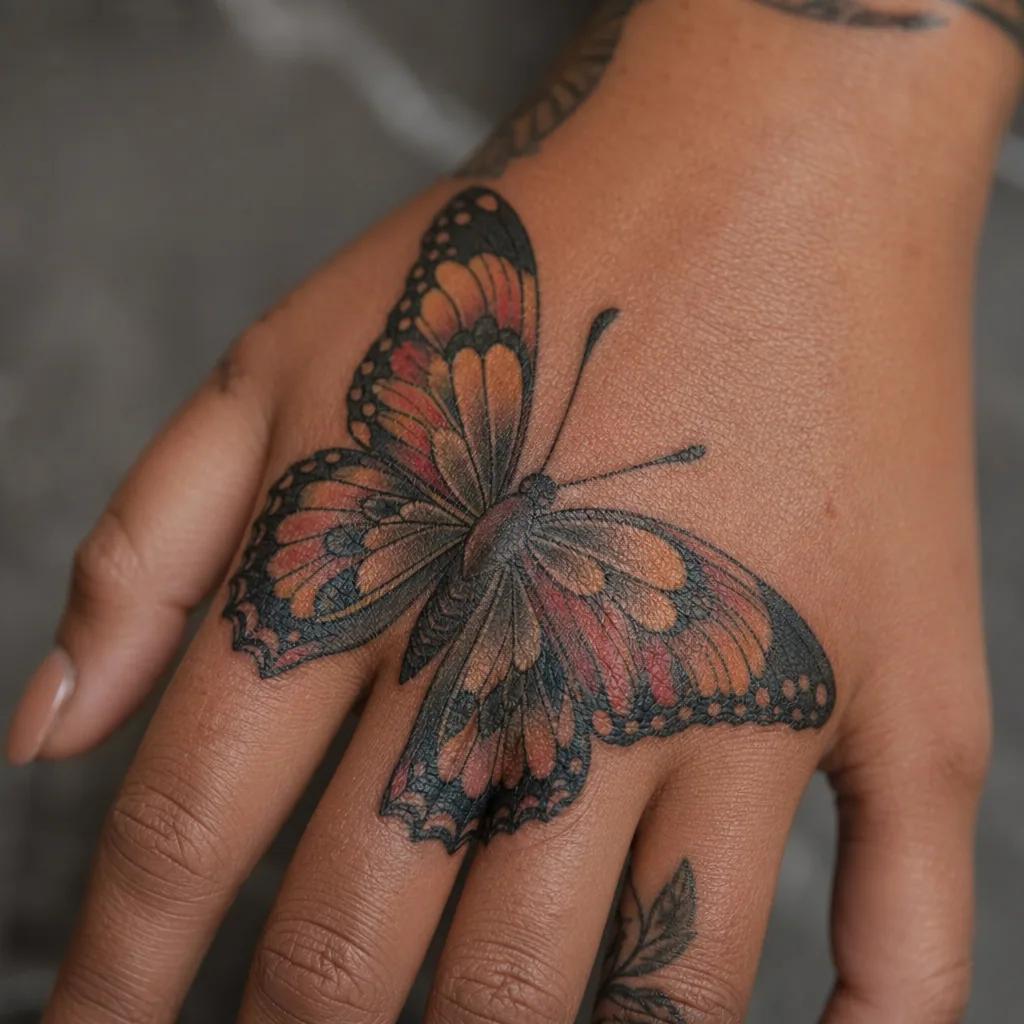 hand-tattoo neo-traditional schmetterling hand