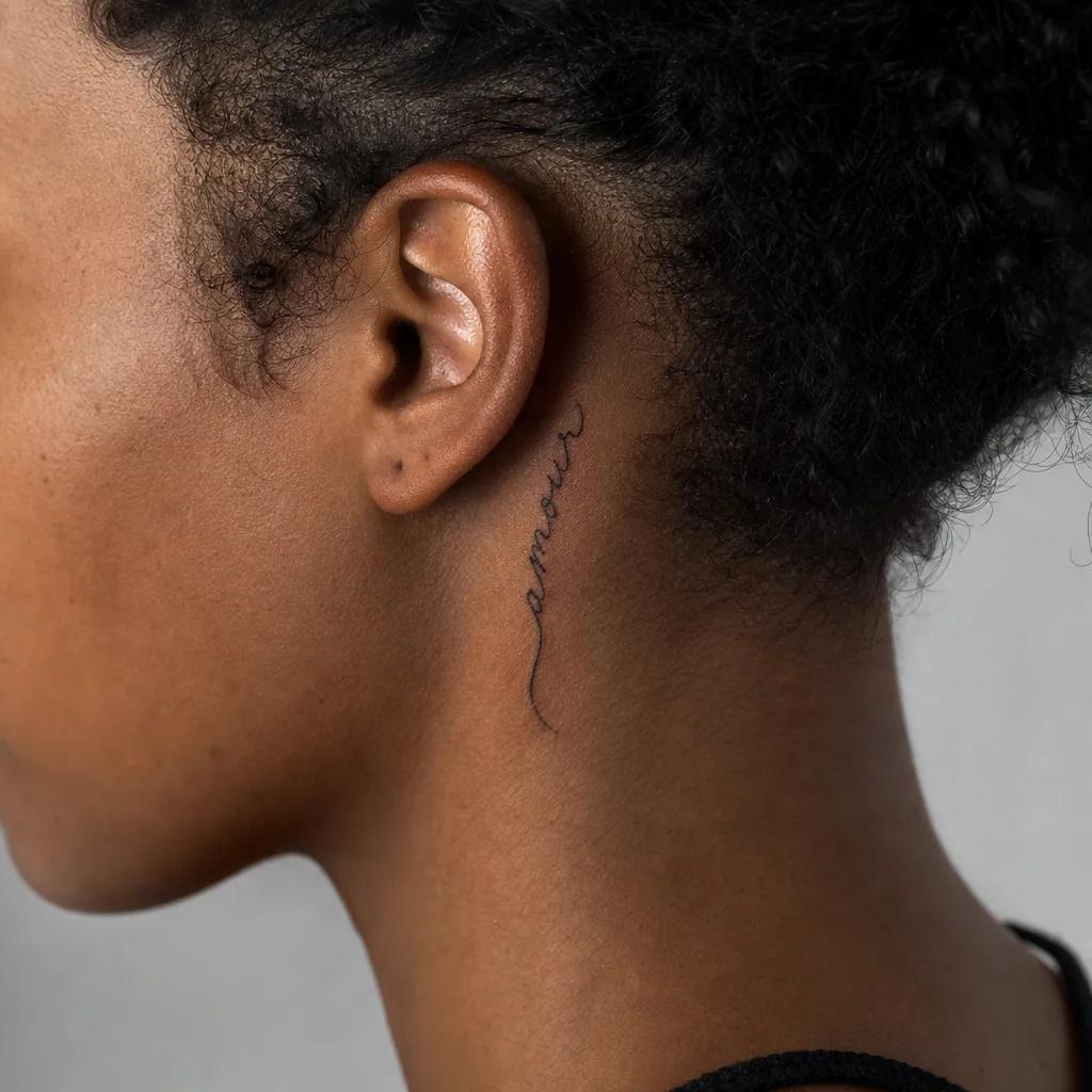 herz-tattoo schriftzug "amour" in kursiv