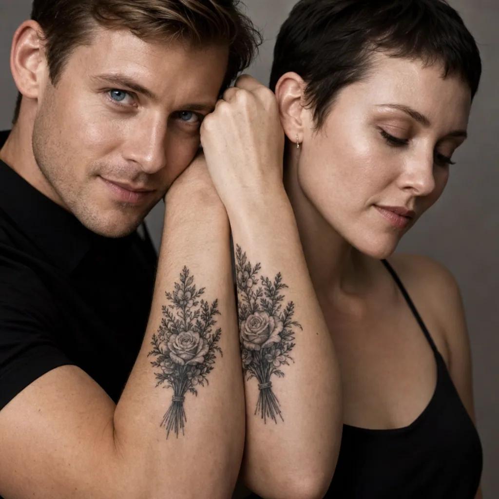 hochzeit-tattoo realistischer brautstrauß