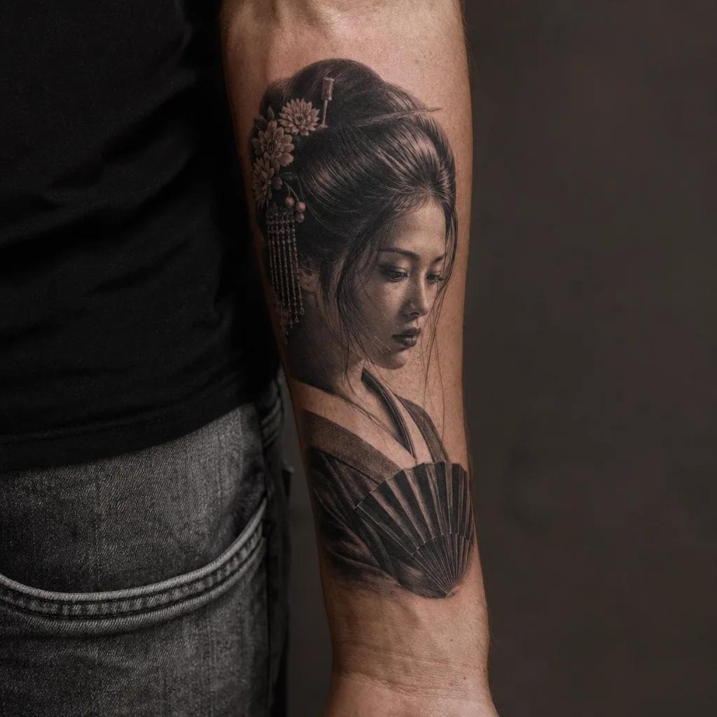 idée tatouage japonais geisha portrait realiste