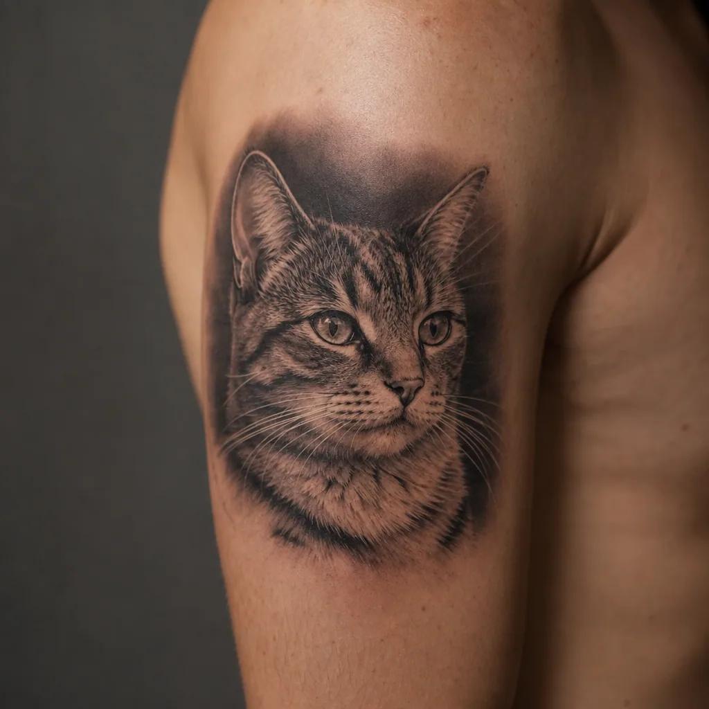 katze-tattoo katzenkopf in blackwork