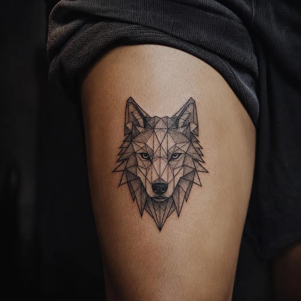 idée tatouage loup loup geometrique facette