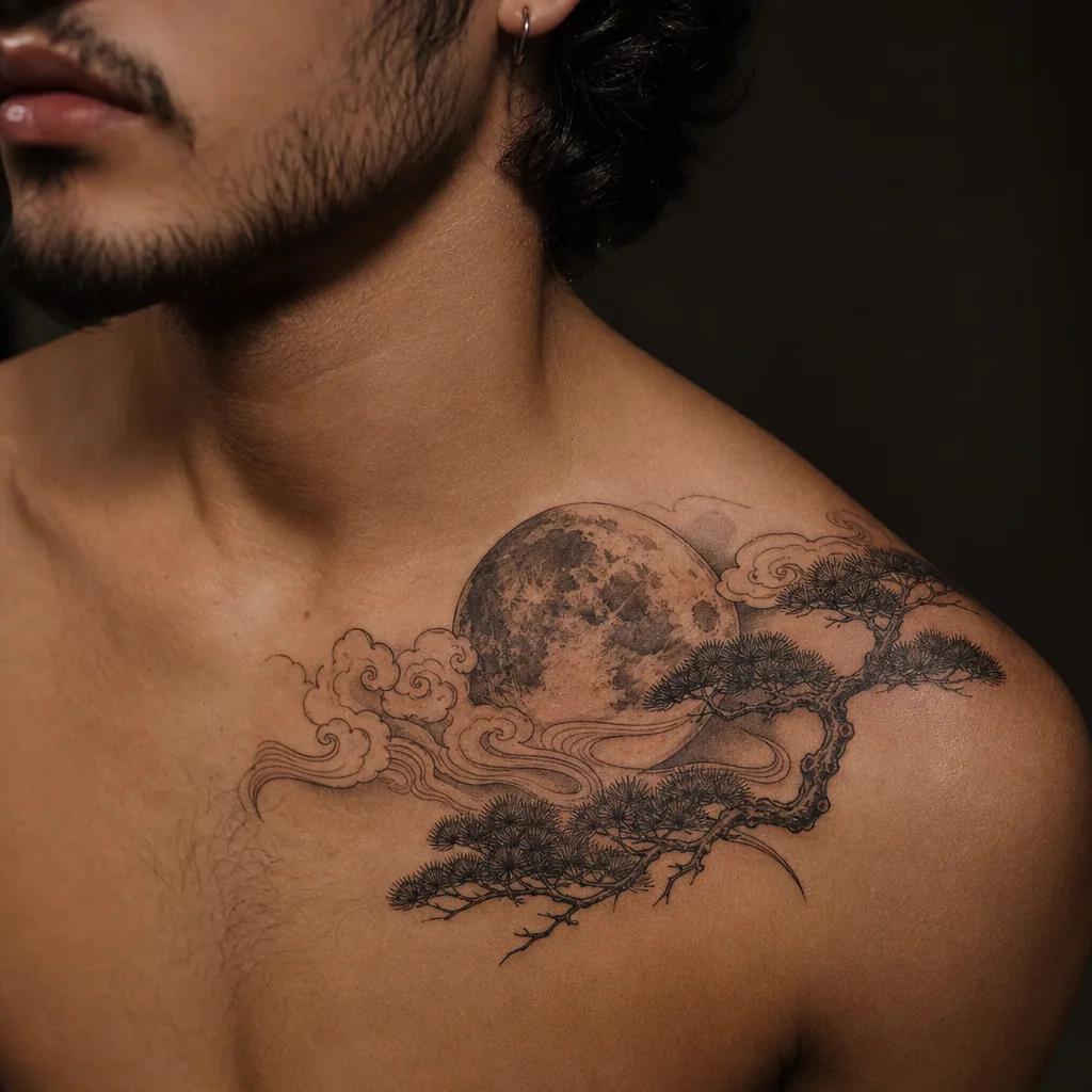 idée tatouage lune lune japonaise pleine