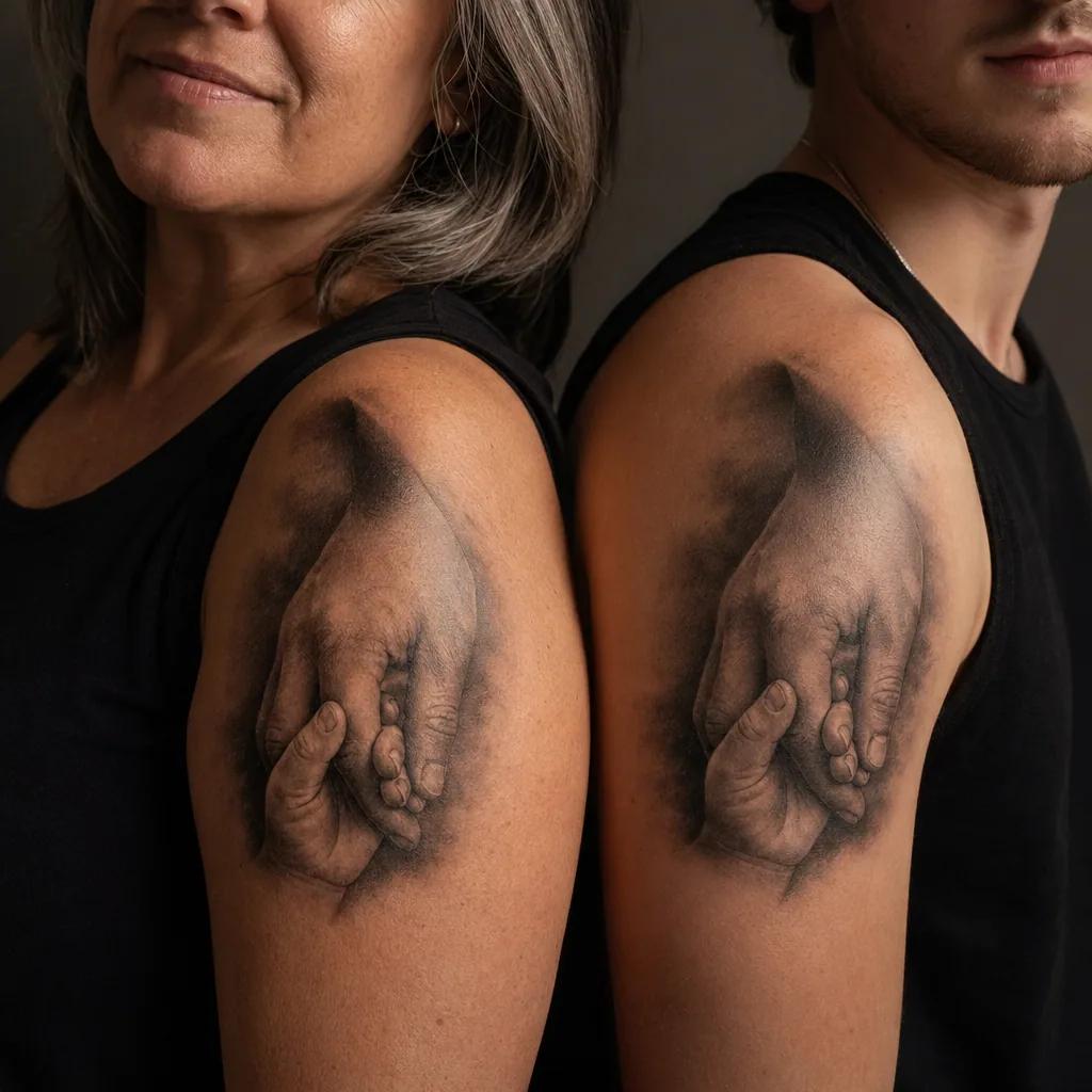 idée tatouage mère et fils mains réalistes mère enfant