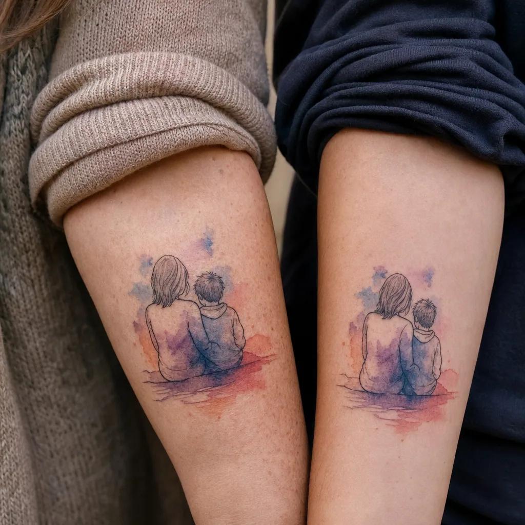 idée tatouage mère et fils aquarelle mère enfant