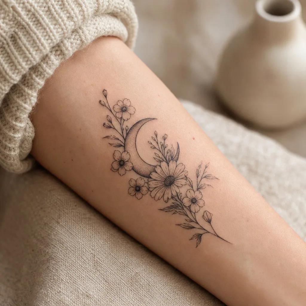 mond-tattoo mond mit blüten floral