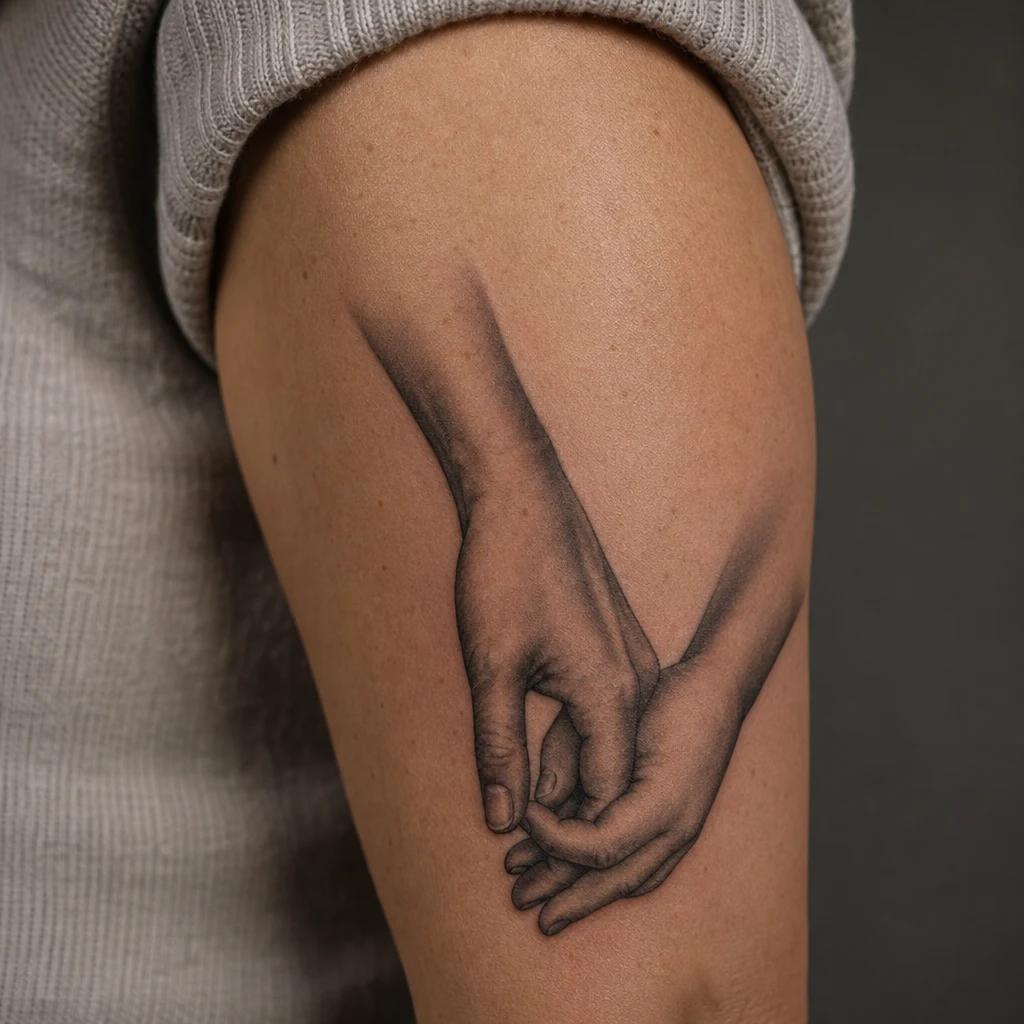 mutter-tochter-tattoo realistische hände von mutter und kind