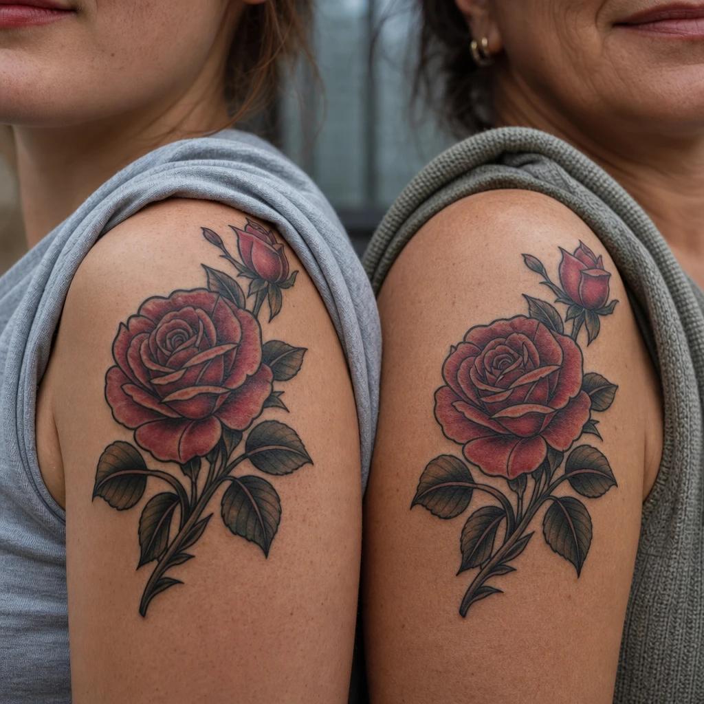 mutter-tochter-tattoo neo-traditional rosen