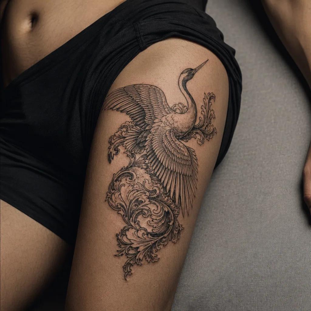 oberschenkel-tattoo ornamentaler totenkopf
