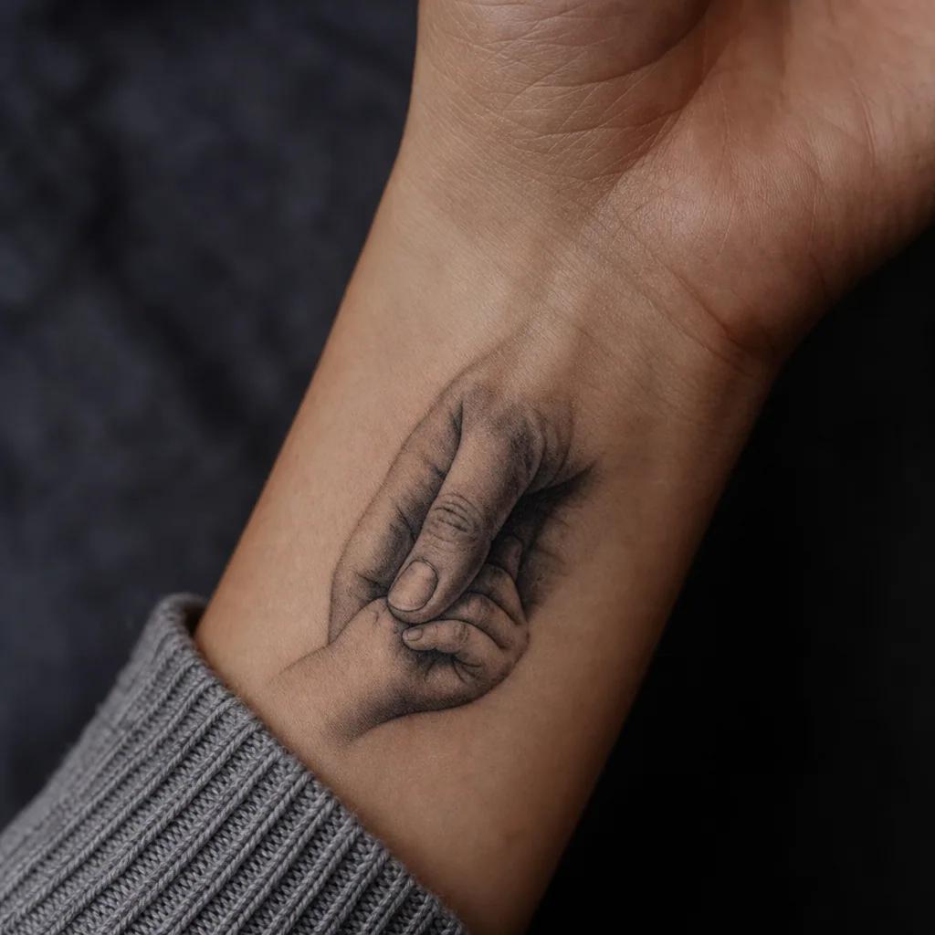 idée tatouage parents mains réalistes protectrices