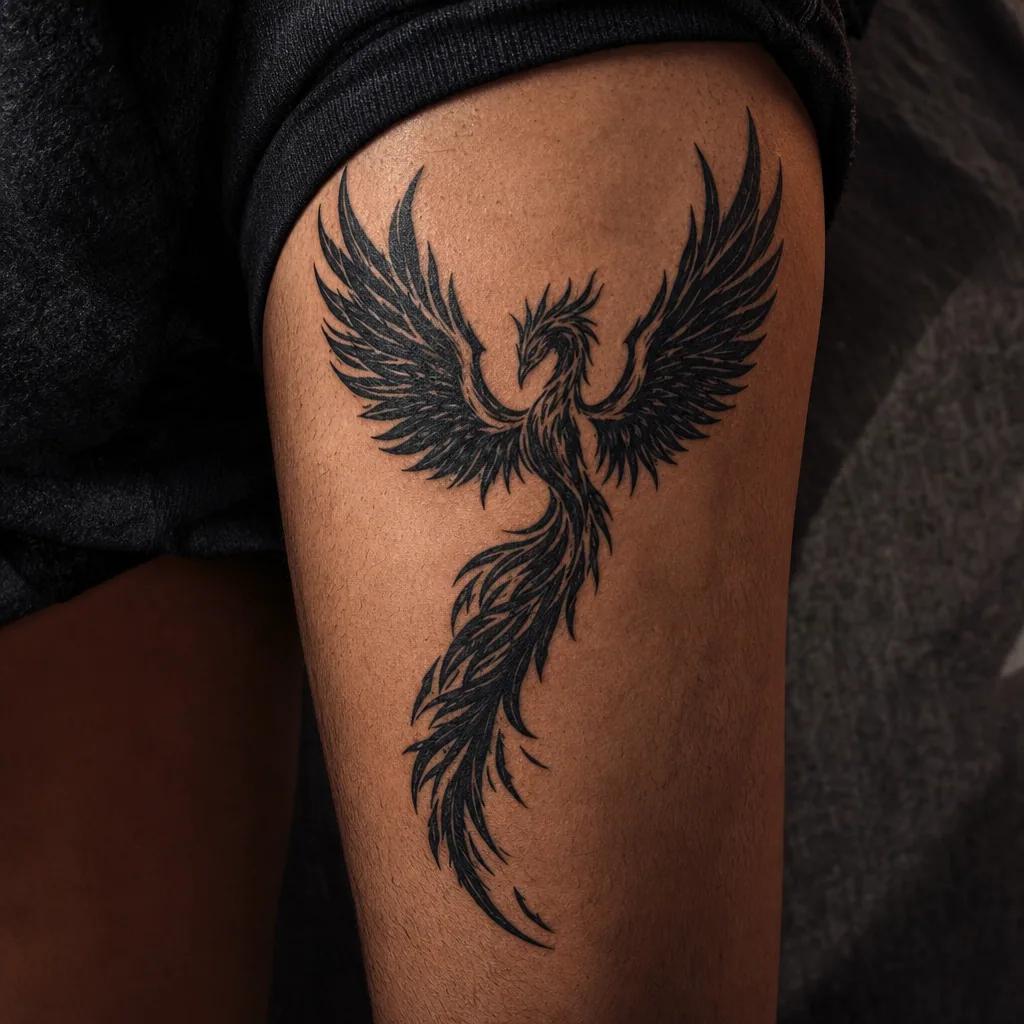 idée tatouage phenix phenix blackwork ailes