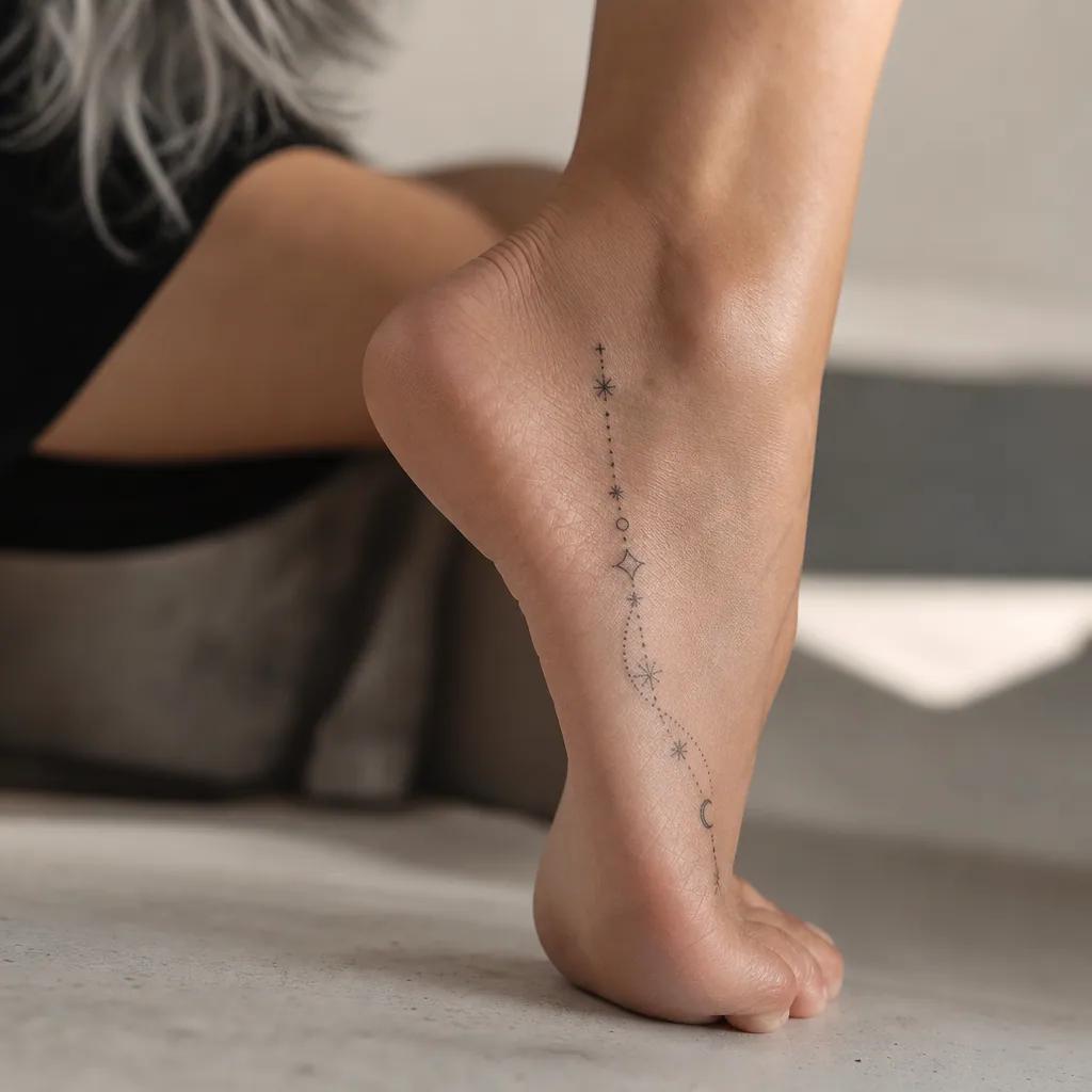 idée tatouage pied patchwork micro-symboles