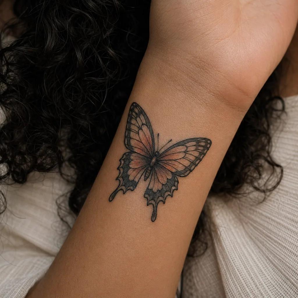 idée tatouage poignet papillon néo-traditionnel