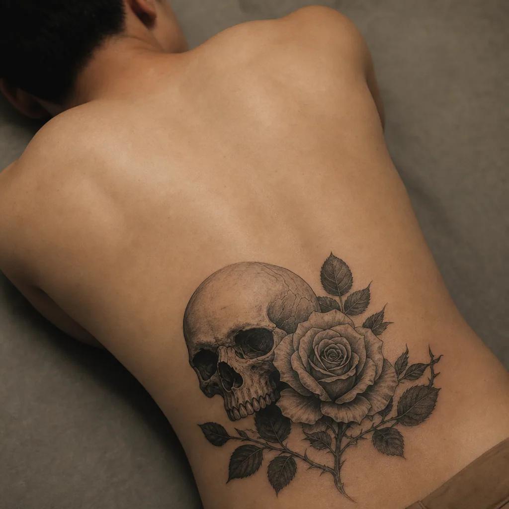 rose-tattoo totenkopf und rose