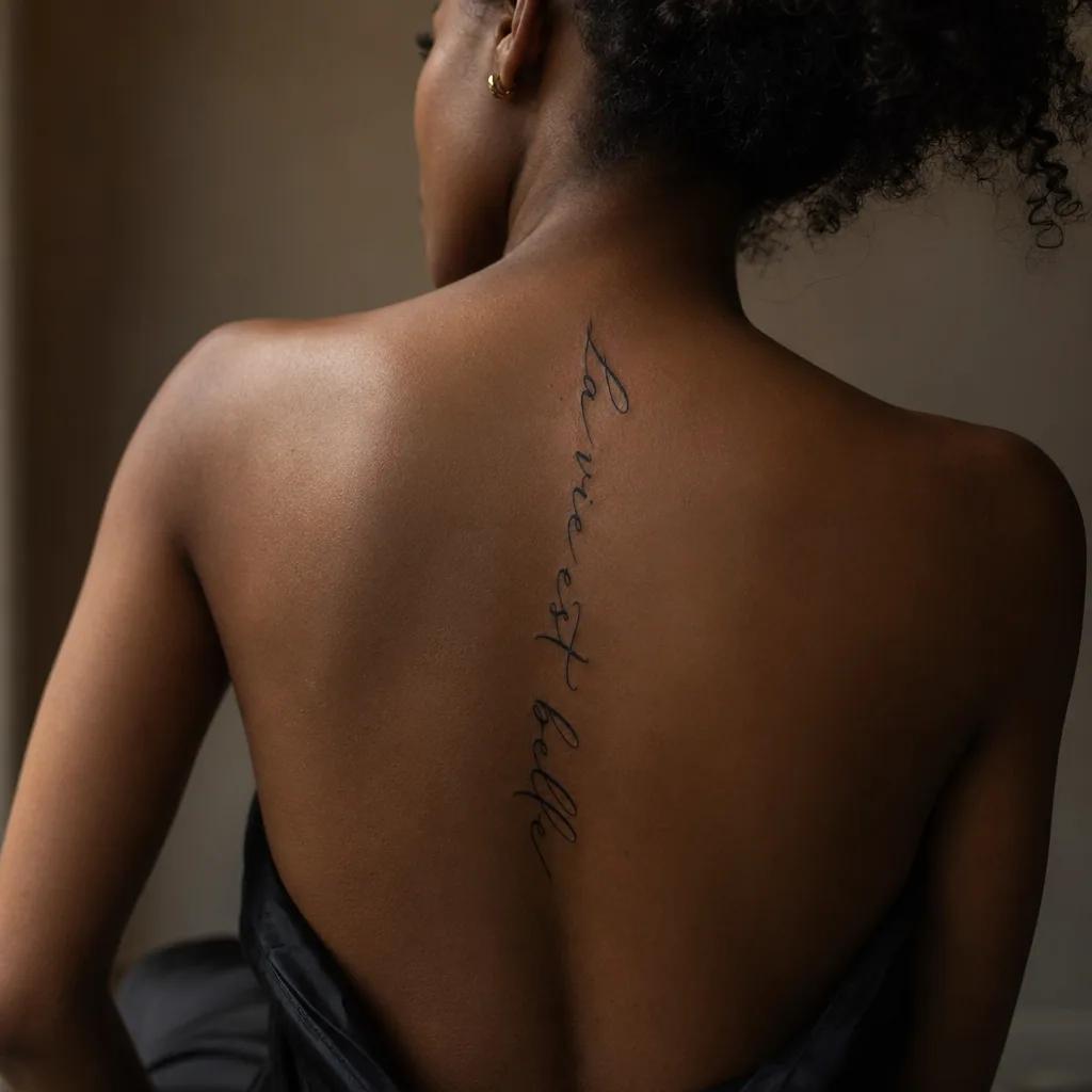 rücken-tattoo vertikaler kalligrafischer spruch