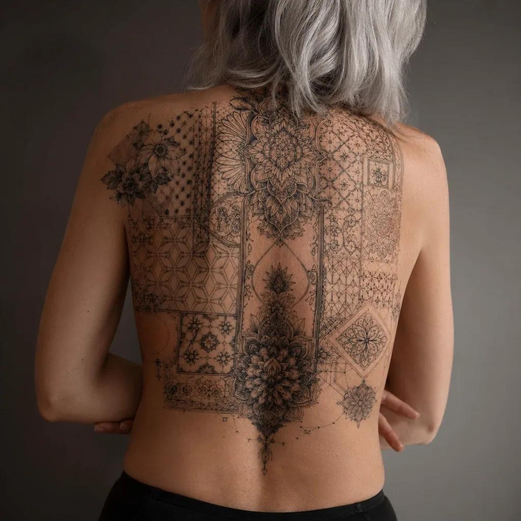 rücken-tattoo eklektisches rücken-patchwork