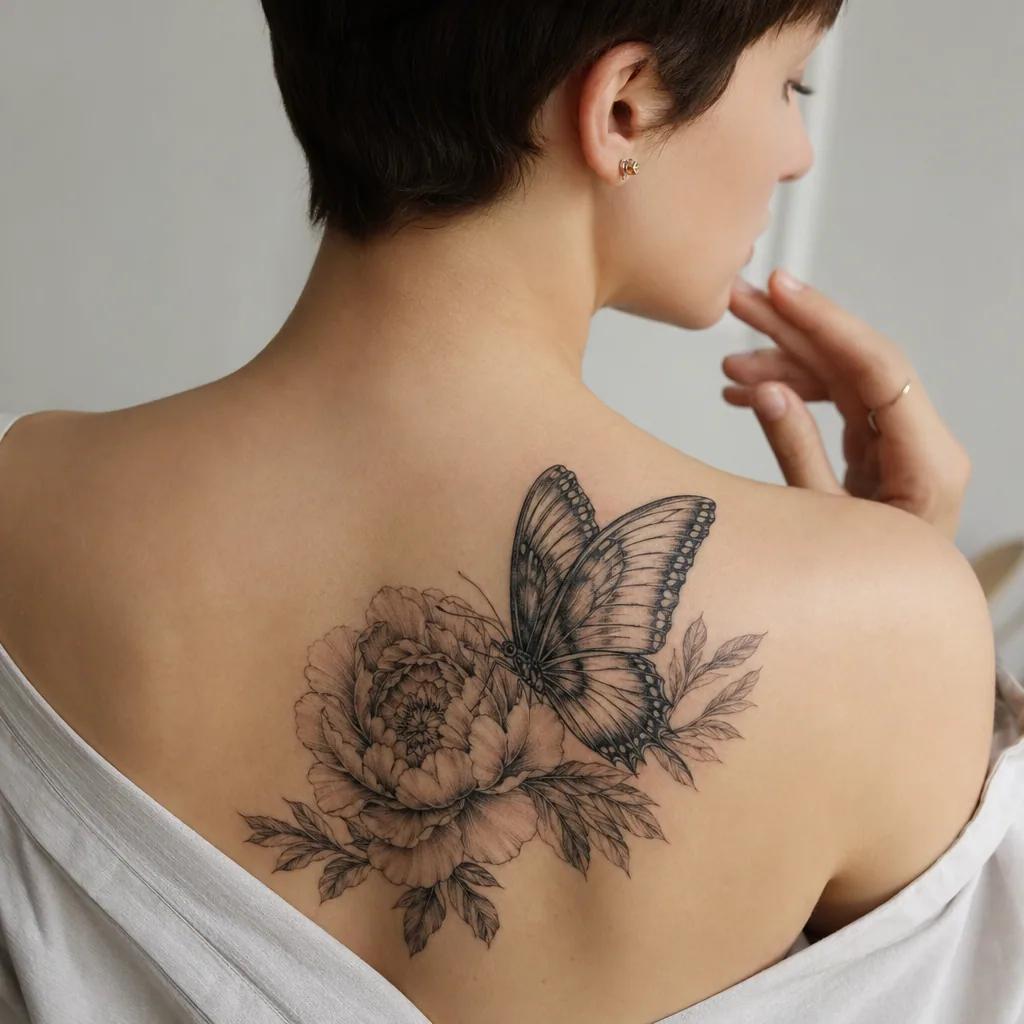 schmetterling-tattoo floraler schmetterling mit pfingstrose