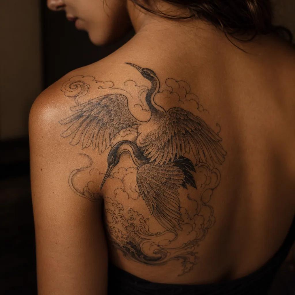 schwester-tattoo japanische kraniche schwestern