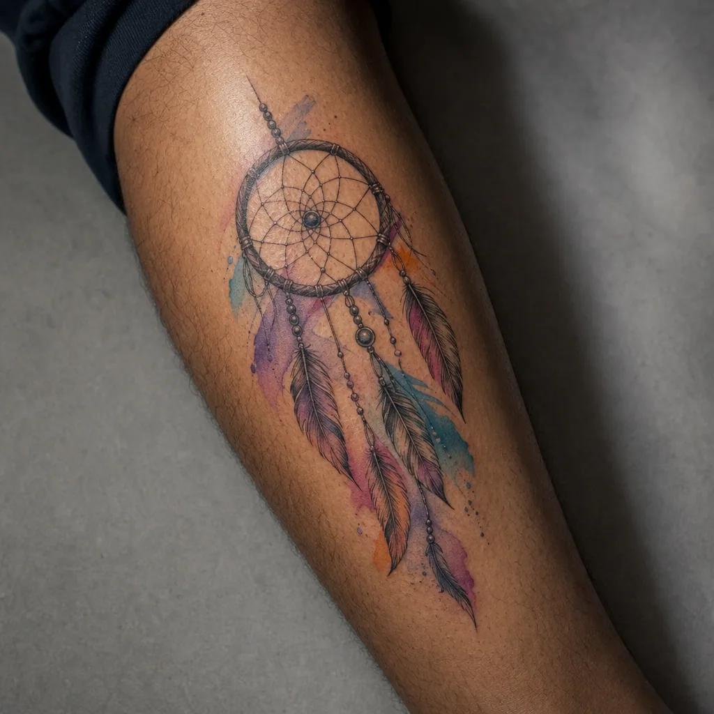 traumfänger-tattoo weicher watercolor traumfänger