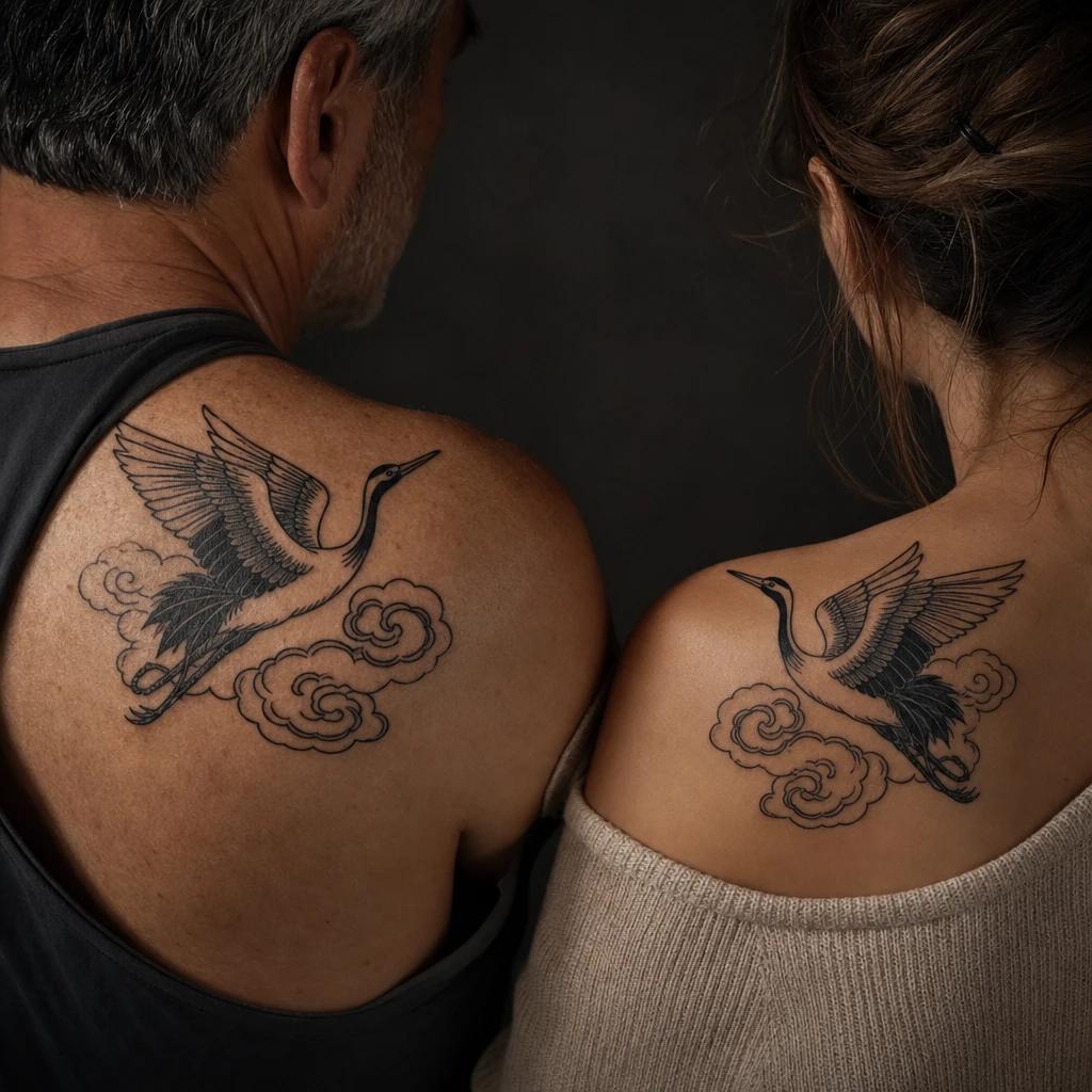 vater-tochter-tattoo japanische kraniche