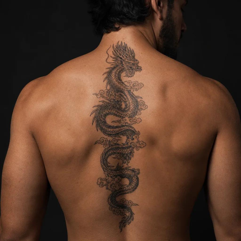 wirbelsäule-tattoo vertikaler japanischer drache