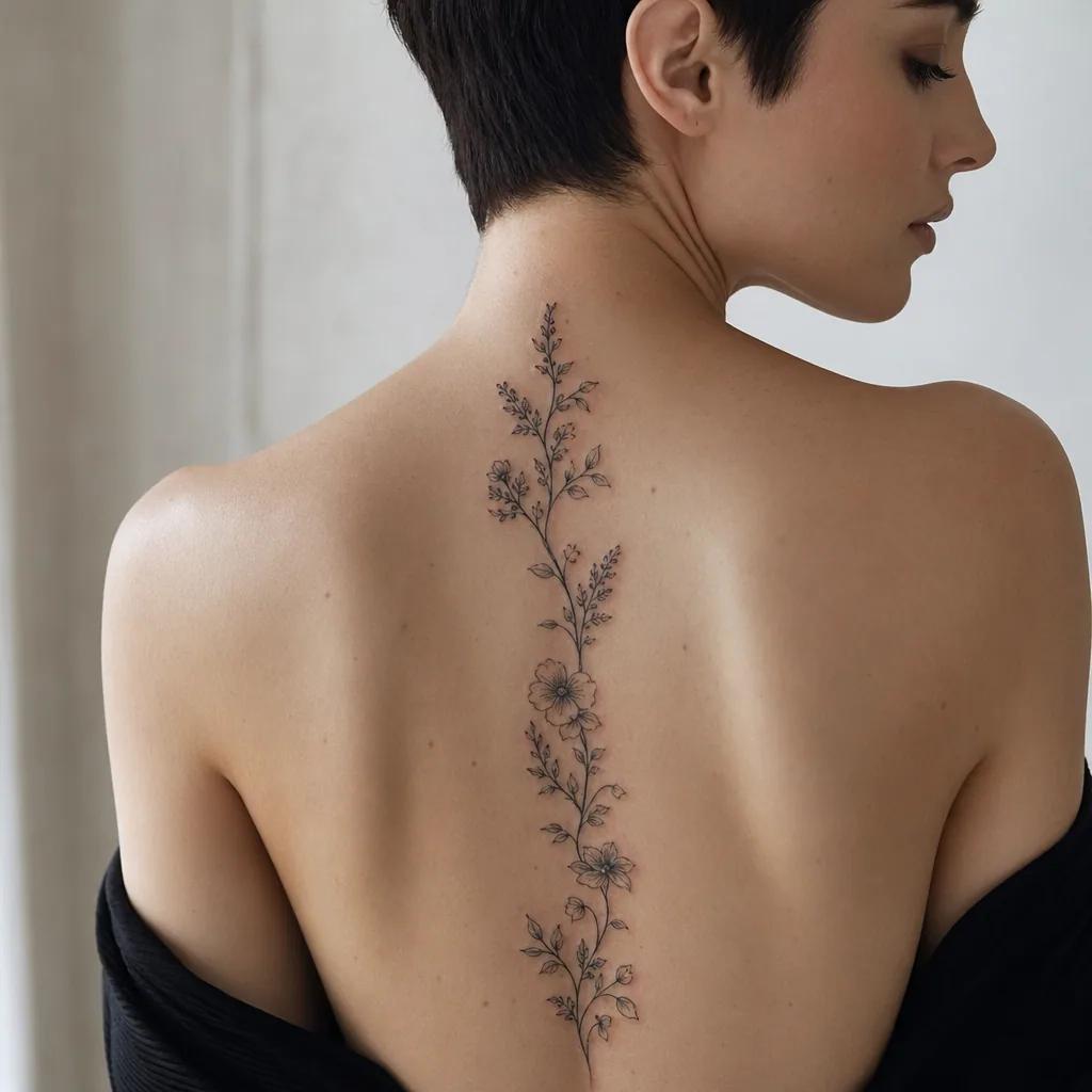 wirbelsäule-tattoo aufsteigende blütenranke